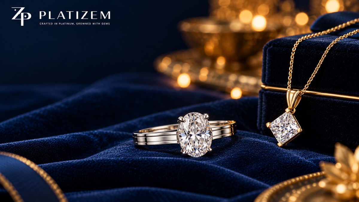 Dhanteras 2026 jewellery guide featuring a diamond ring and pendant by Platizem.