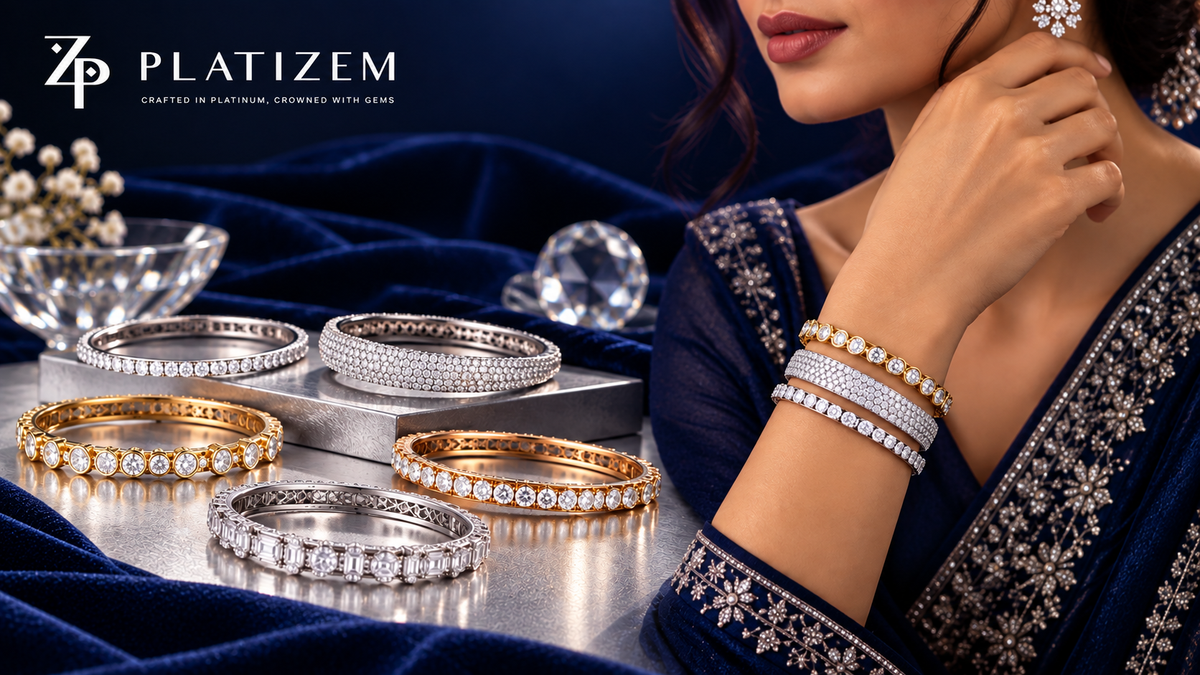 Lab-grown diamond bangles for women crafted at Platizem.