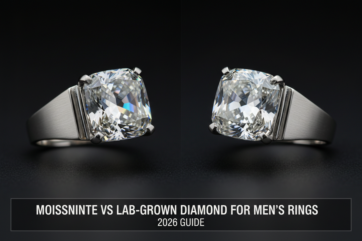 Moissanite vs Lab-Grown Diamond for Mens Rings (2026 Guide)