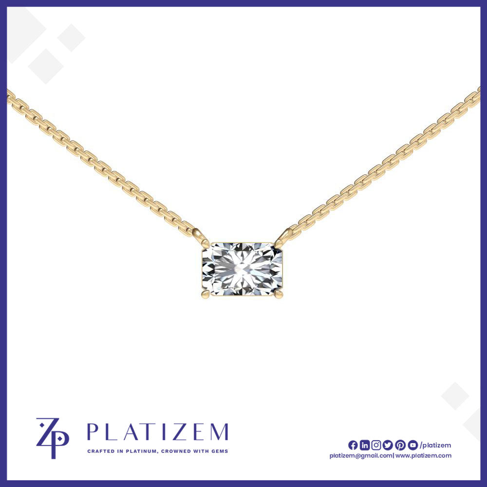 Emerald Cut Lab Grown Diamond Bezel Pendant Necklace with Chain