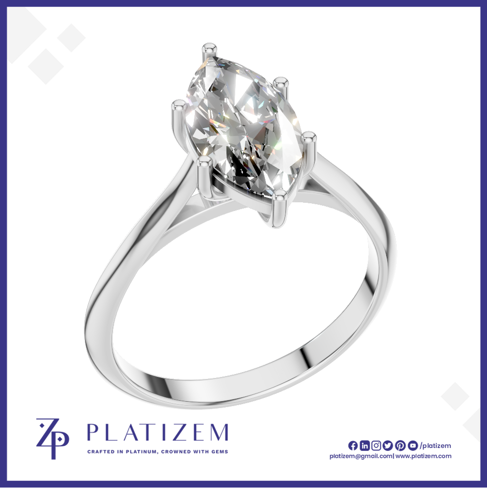 Marquise Diamond Solitaire Ring with Tapered Band for Women