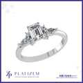 Emerald Cut Diamond Ring with Marquise and Round Cluster Side Stones