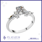 Emerald Cut Diamond Ring with Marquise and Round Cluster Side Stones