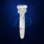 Emerald Cut Diamond Ring with Marquise and Round Cluster Side Stones