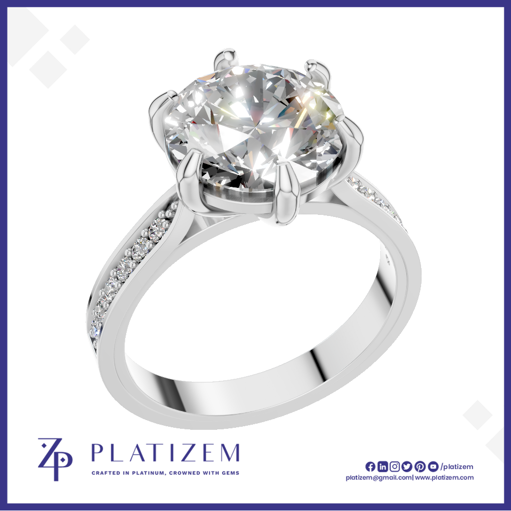 Round Cut Diamond Solitaire Ring Held by a Six Prong Cathedral Setting