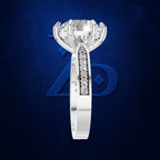 Round Cut Diamond Solitaire Ring Held by a Six Prong Cathedral Setting