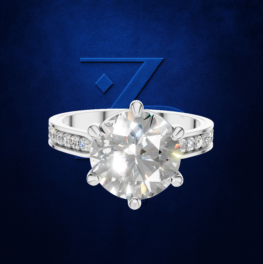 Round Cut Diamond Solitaire Ring Held by a Six Prong Cathedral Setting