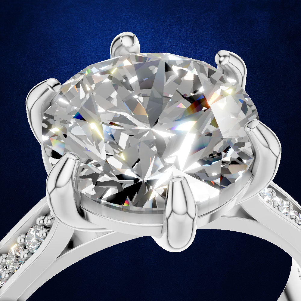 Round Cut Diamond Solitaire Ring Held by a Six Prong Cathedral Setting