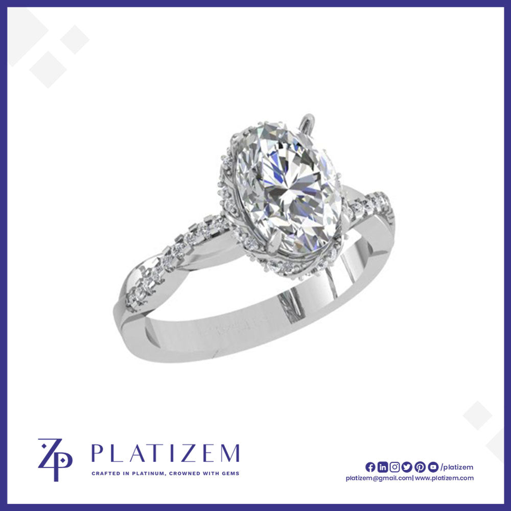 Oval Halo Twisted Shank Engagement Ring for Women