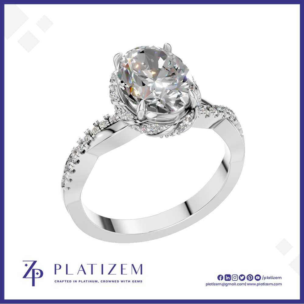Oval Halo Twisted Shank Engagement Ring for Women