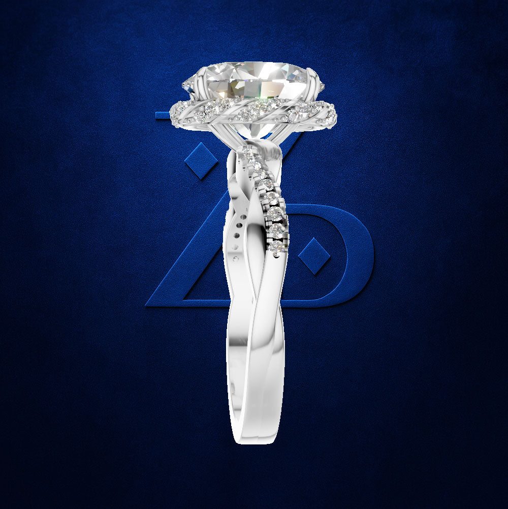 Oval Halo Twisted Shank Engagement Ring for Women