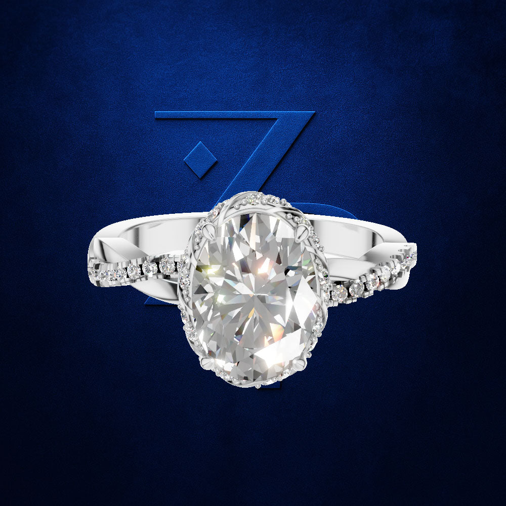 Oval Halo Twisted Shank Engagement Ring for Women