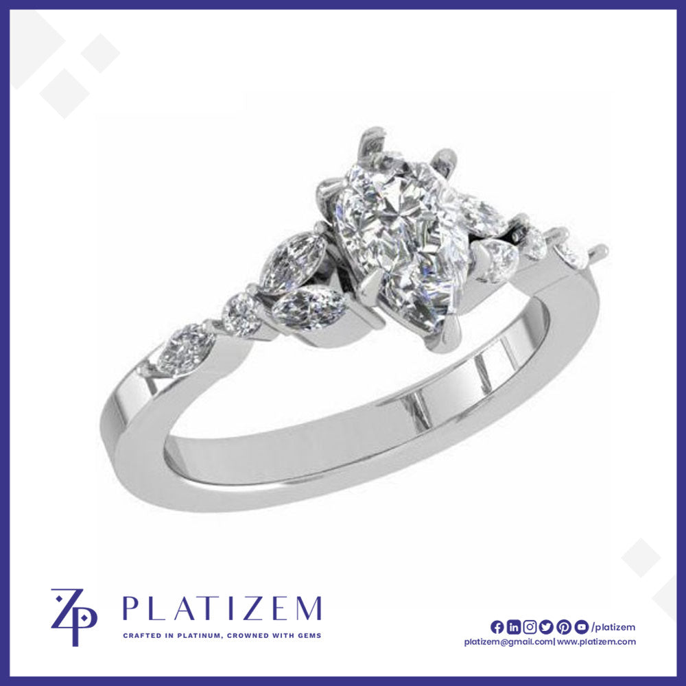 Round Diamond Ring with Marquise Cluster Shoulders for Women