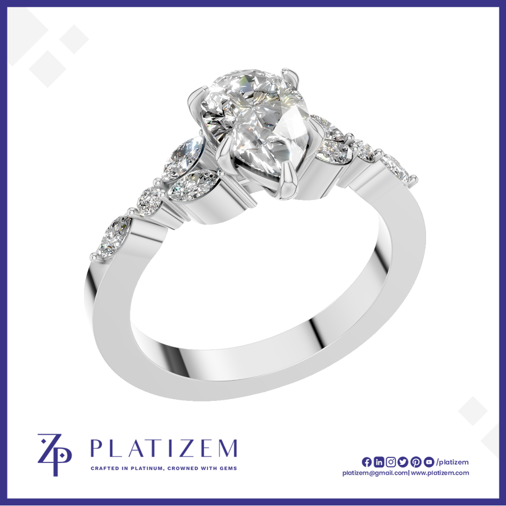 Round Diamond Ring with Marquise Cluster Shoulders for Women