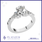 Round Diamond Ring with Marquise Cluster Shoulders for Women