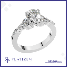 Round Diamond Ring with Marquise Cluster Shoulders for Women