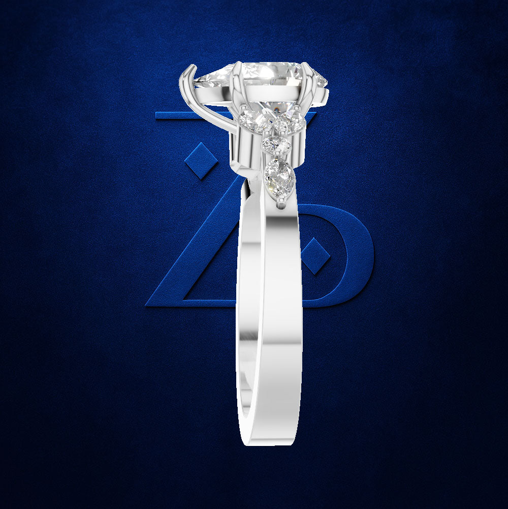 Round Diamond Ring with Marquise Cluster Shoulders for Women