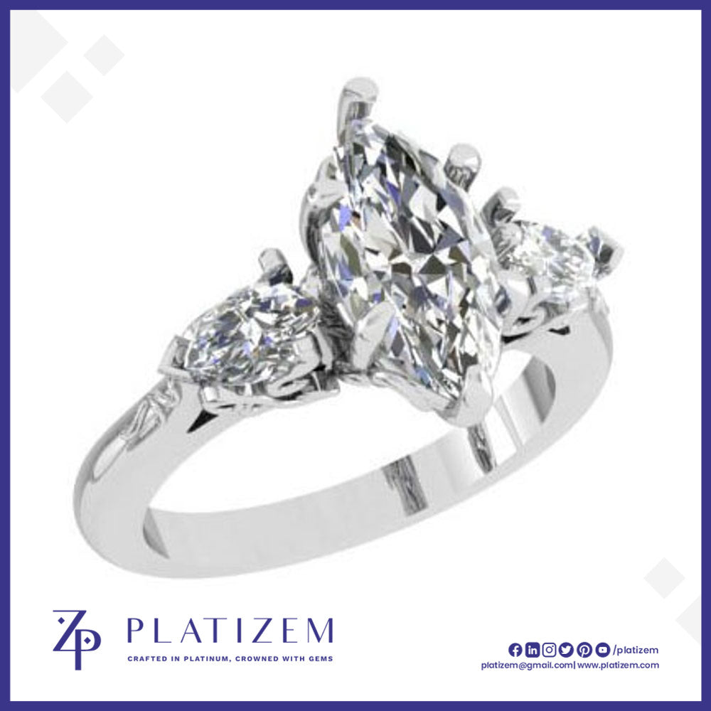 Marquise Diamond Three Stone Ring with Filigree for Women