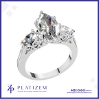 Marquise Diamond Three Stone Ring with Filigree for Women