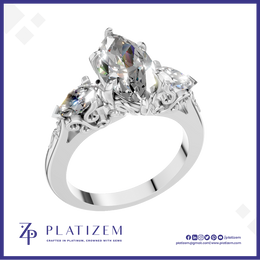 Marquise Diamond Three Stone Ring with Filigree for Women