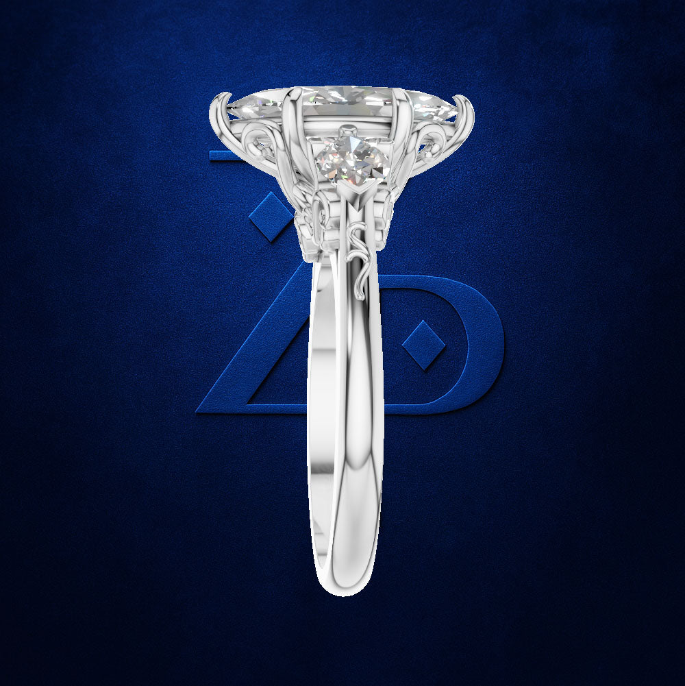 Marquise Diamond Three Stone Ring with Filigree for Women