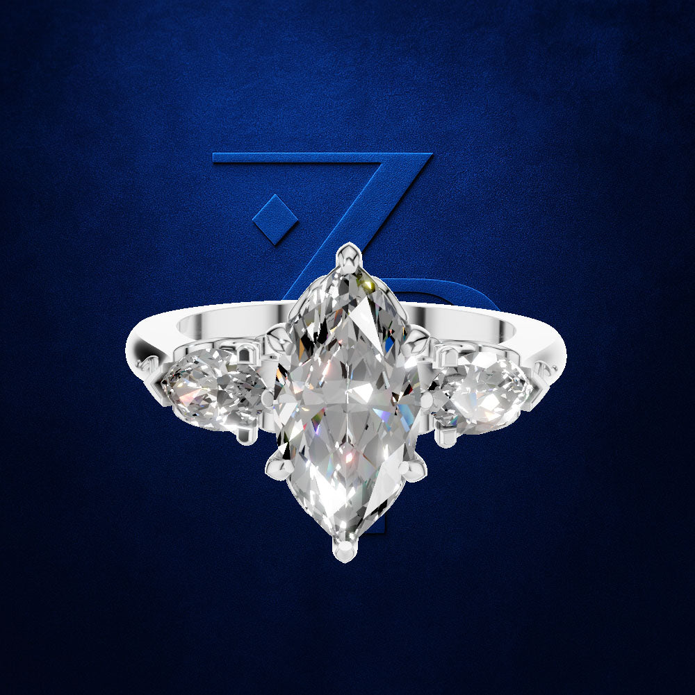 Marquise Diamond Three Stone Ring with Filigree for Women