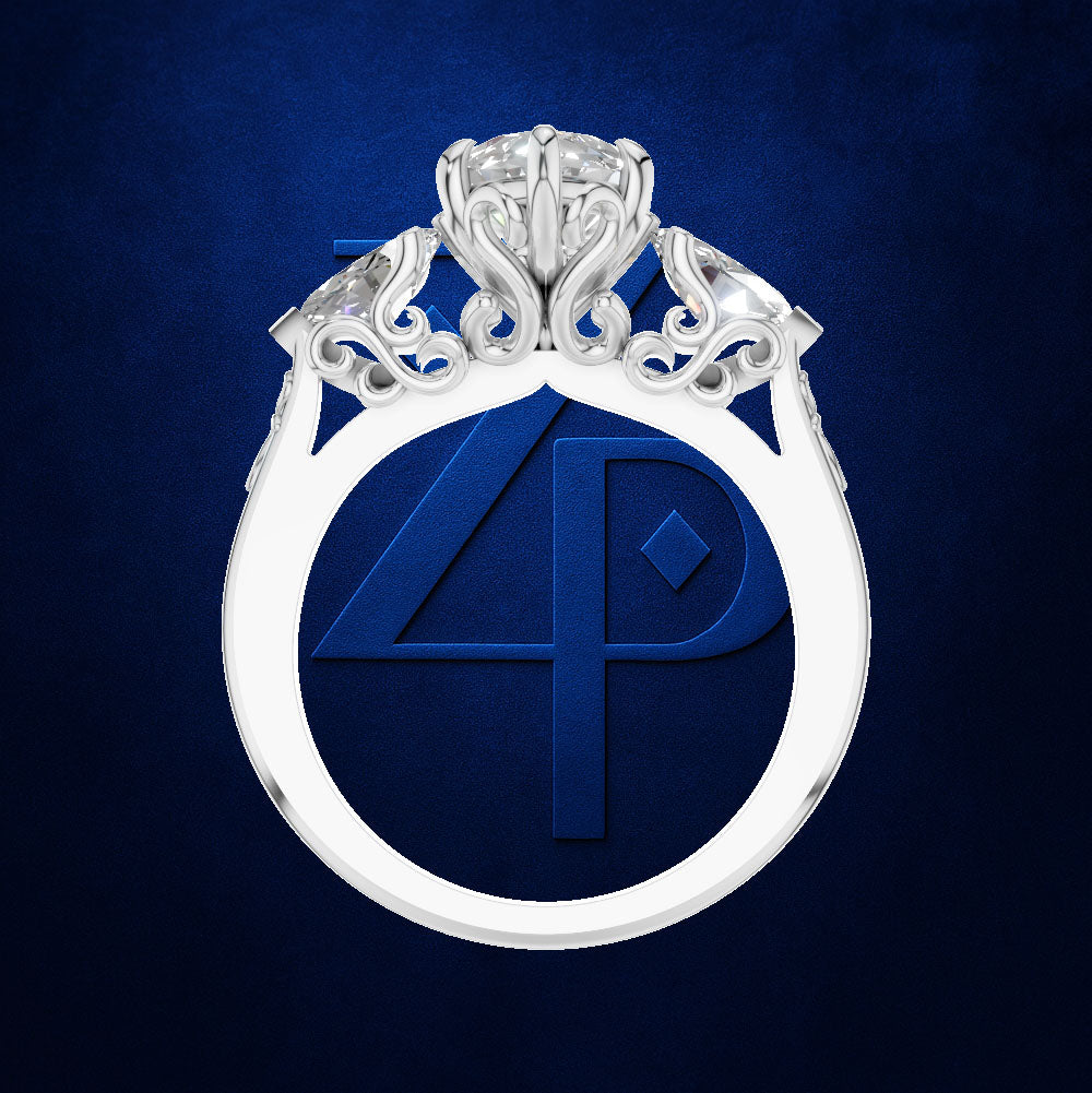 Marquise Diamond Three Stone Ring with Filigree for Women