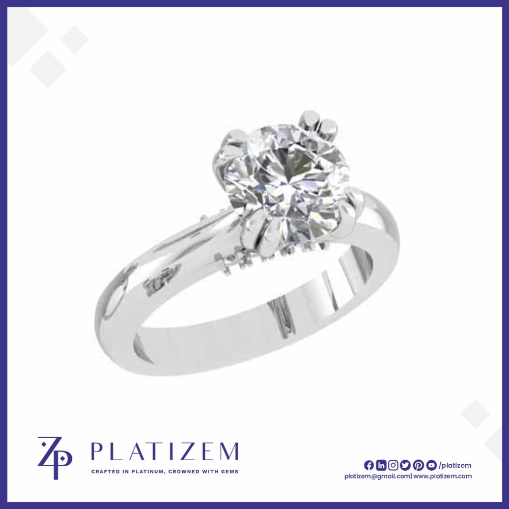 Round Solitaire Diamond Ring with Hidden Halo for Women