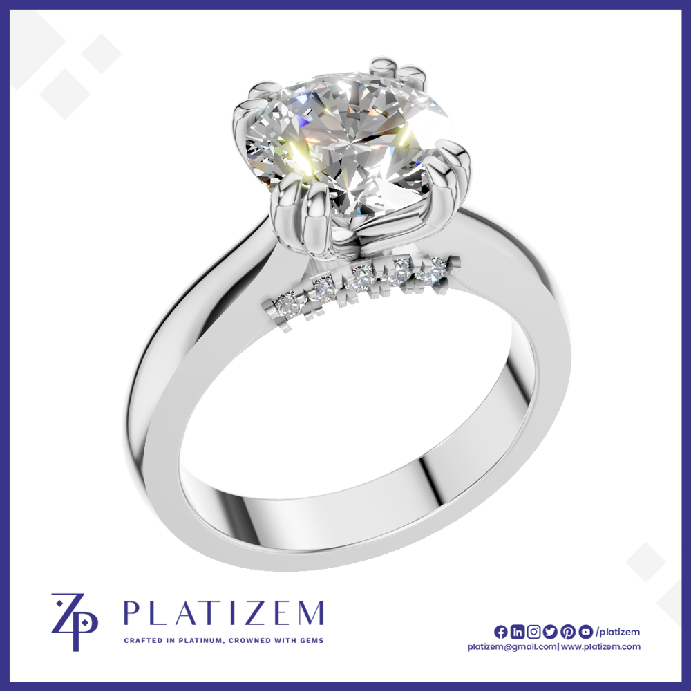 Round Solitaire Diamond Ring with Hidden Halo for Women