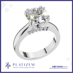 Round Solitaire Diamond Ring with Hidden Halo for Women