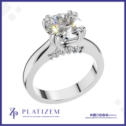 Round Solitaire Diamond Ring with Hidden Halo for Women