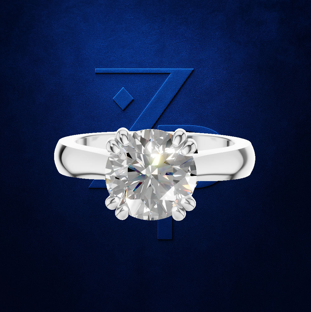 Round Solitaire Diamond Ring with Hidden Halo for Women