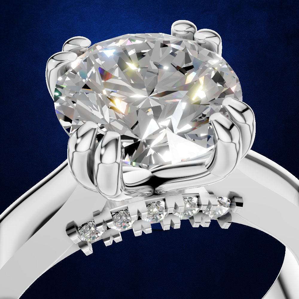 Round Solitaire Diamond Ring with Hidden Halo for Women