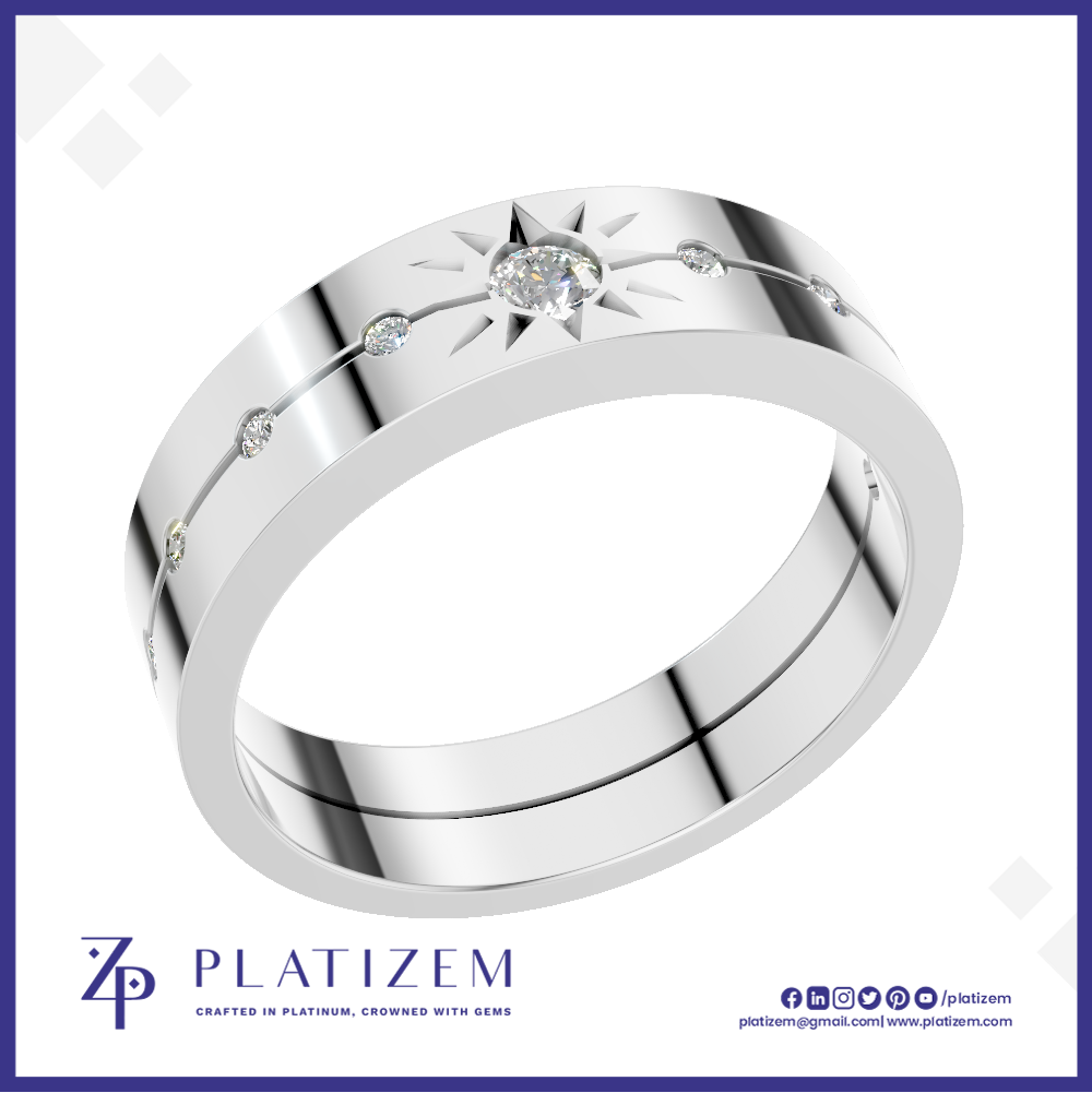 Platinum Star Diamond Band with Bezel Set Round Stones