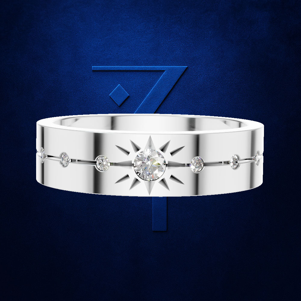 Platinum Star Diamond Band with Bezel Set Round Stones