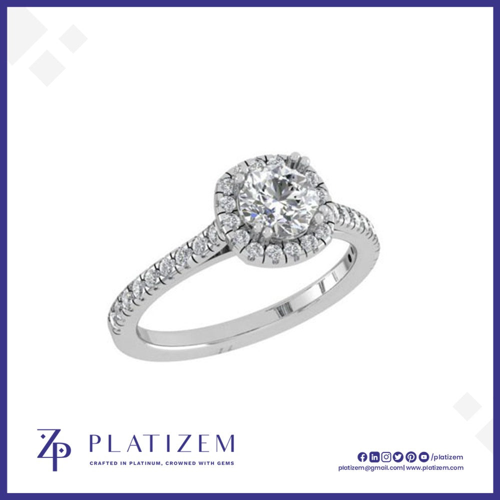 Round Cut Diamond Halo Ring with a Sparkling Pave Diamond Shank