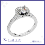 Round Cut Diamond Halo Ring with a Sparkling Pave Diamond Shank