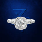 Round Cut Diamond Halo Ring with a Sparkling Pave Diamond Shank