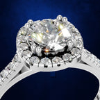Round Cut Diamond Halo Ring with a Sparkling Pave Diamond Shank
