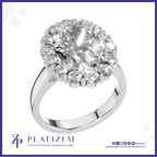 Oval Cut Diamond Halo Ring Encircled by Sparkling Round Accent Stones