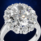 Oval Cut Diamond Halo Ring Encircled by Sparkling Round Accent Stones