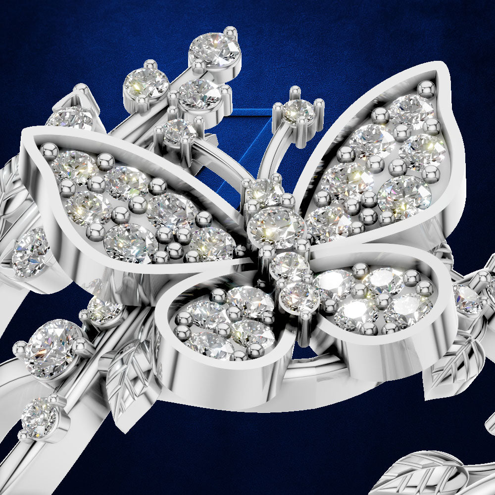 Butterfly and Vine Diamond Ring for Women