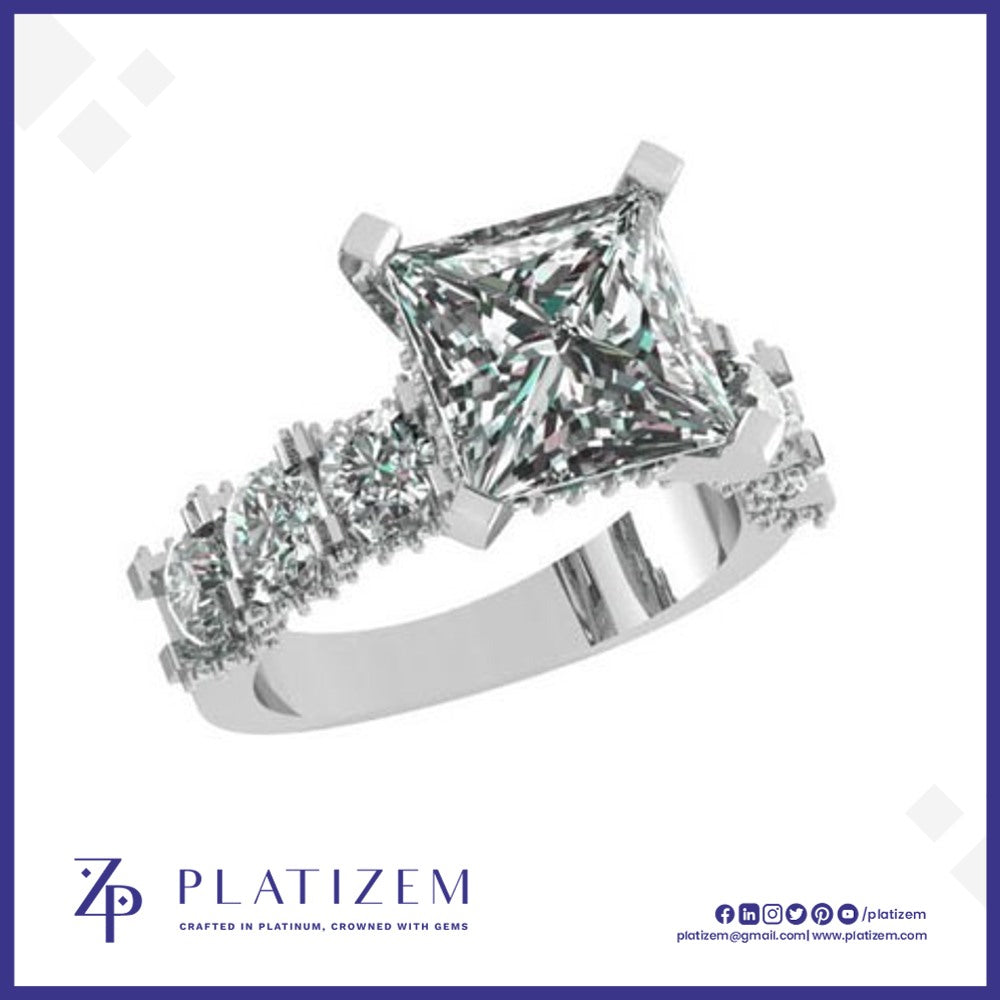 Princess Cut Diamond Ring with Scalloped Shank for Women