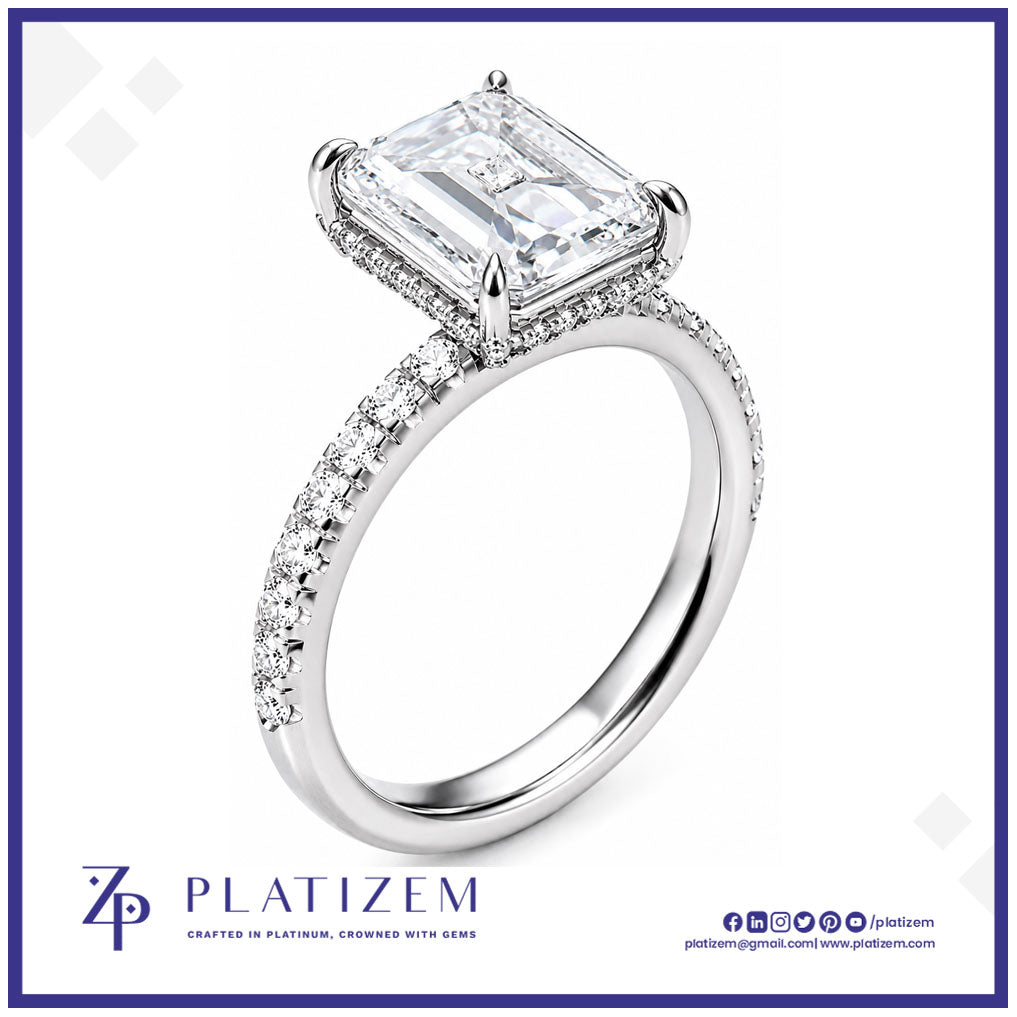 Radiant Cut Solitaire Ring with Pave Diamond Band