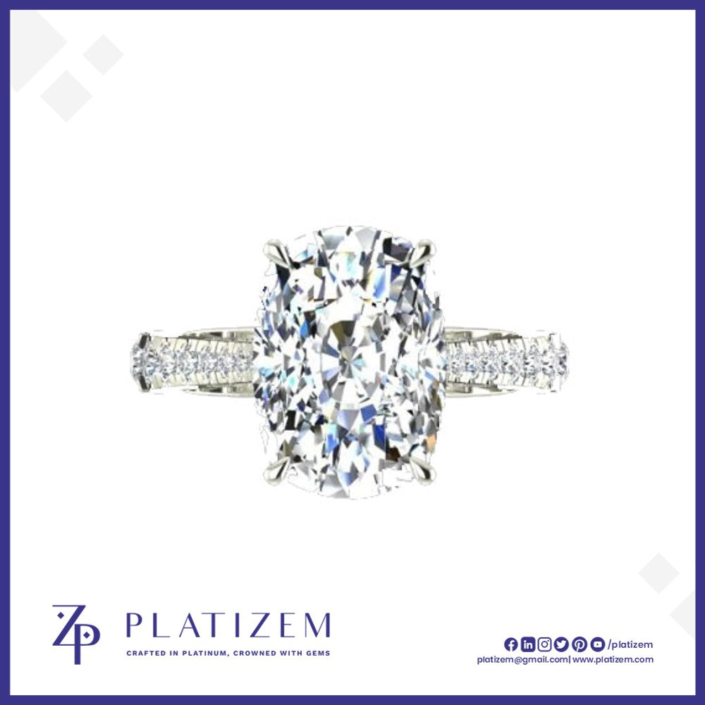Cushion Cut Diamond Ring with Graduated Pave Shank for Women
