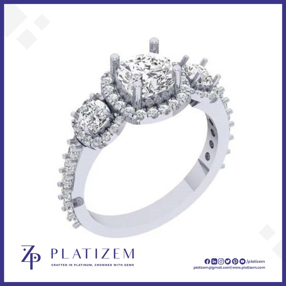 2 Carat Cushion Diamond Three Stone Halo Ring for Women