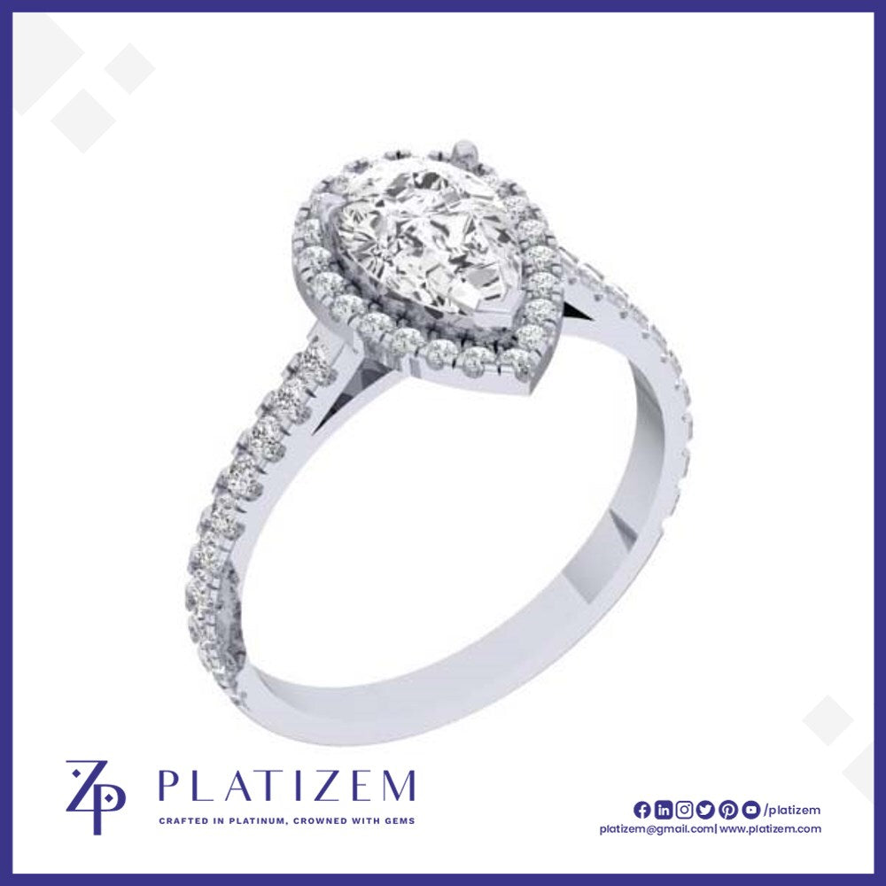 Pear Shaped Halo Engagement Ring with Pave Band