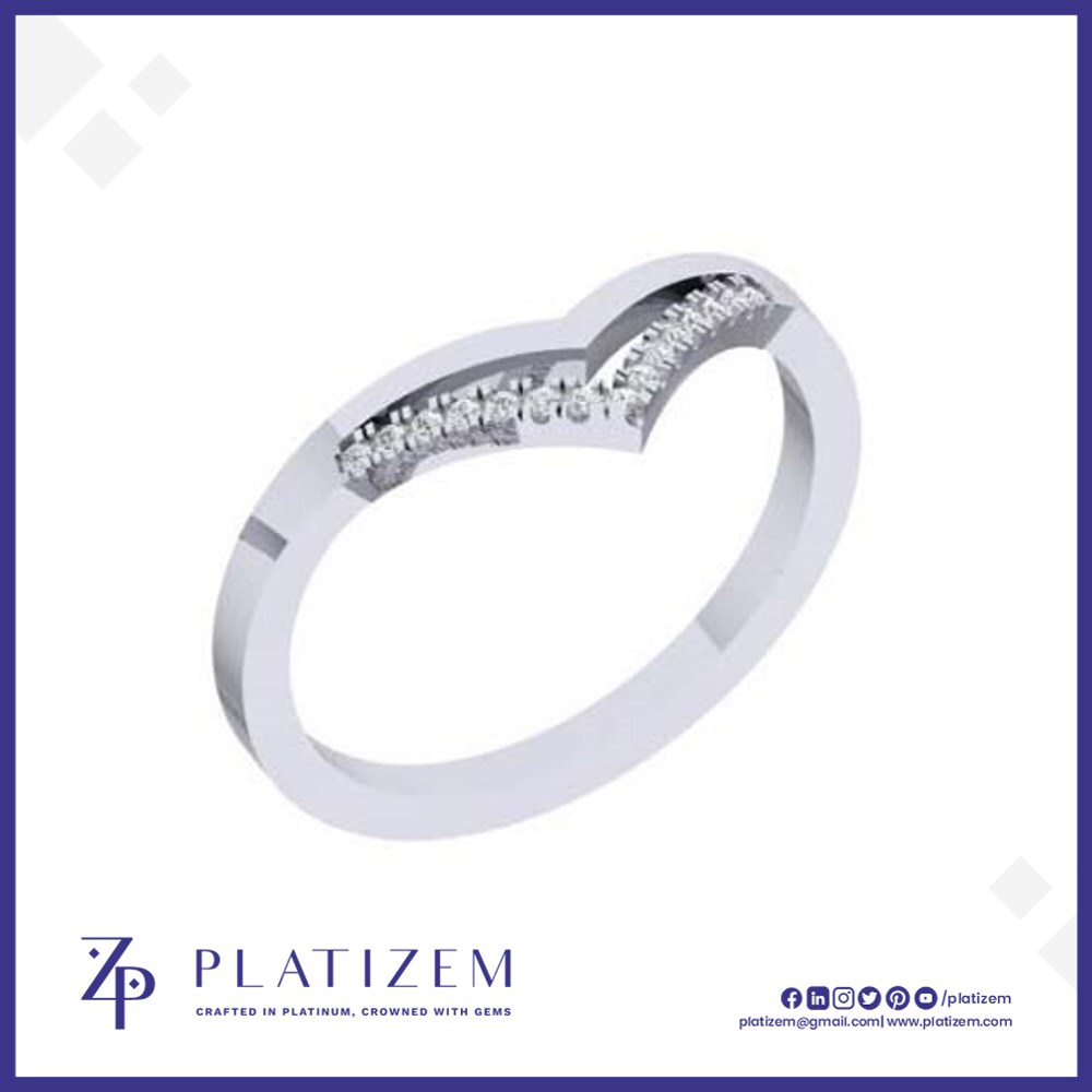 Chevron Diamond Ring Lined with Round Diamonds in a V Shaped Curve