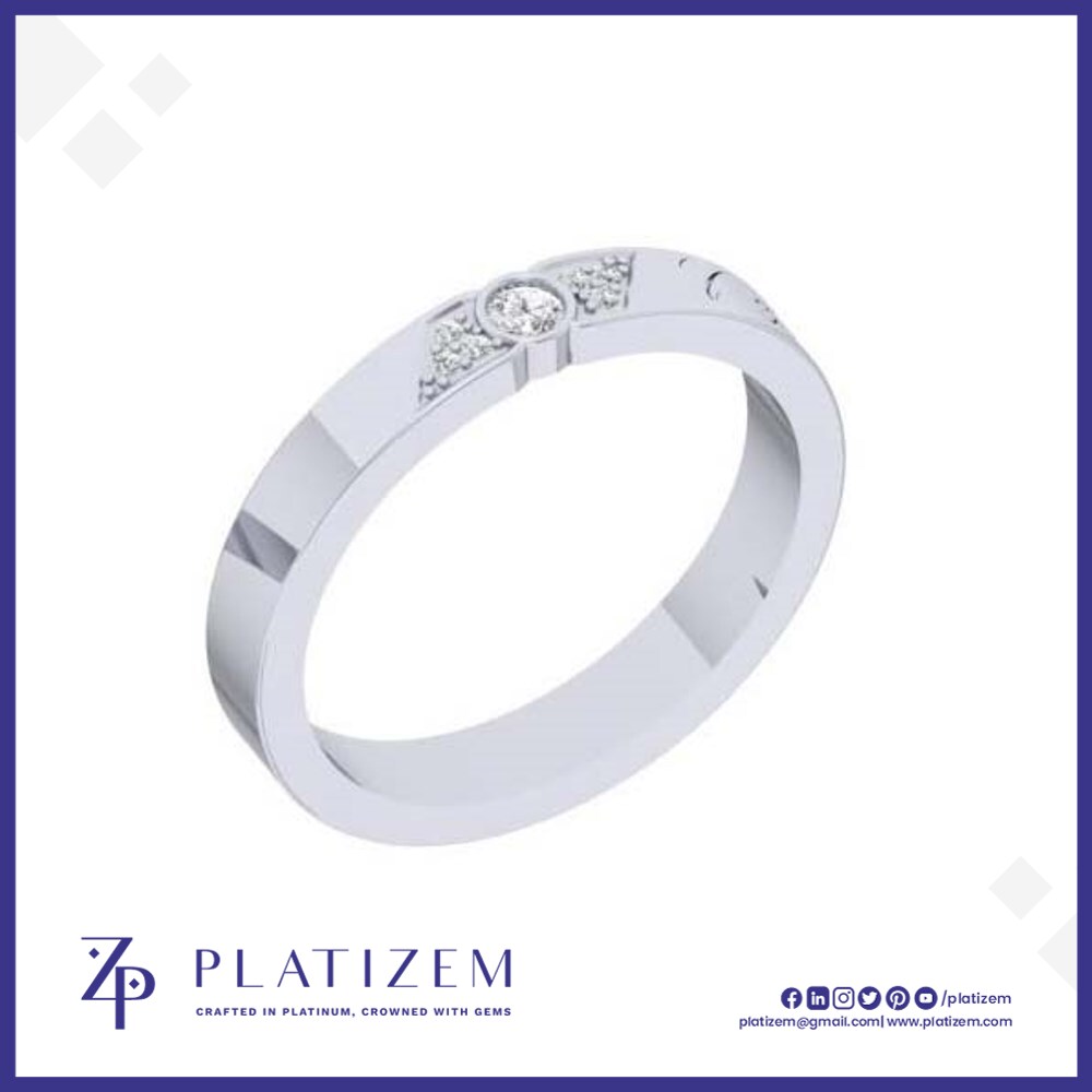 Bezel Set Diamond Band with Angled Facets and Engraved Script Detail