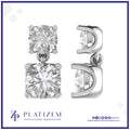 Platinum Round Diamond Drop Earrings with Two Stone Design